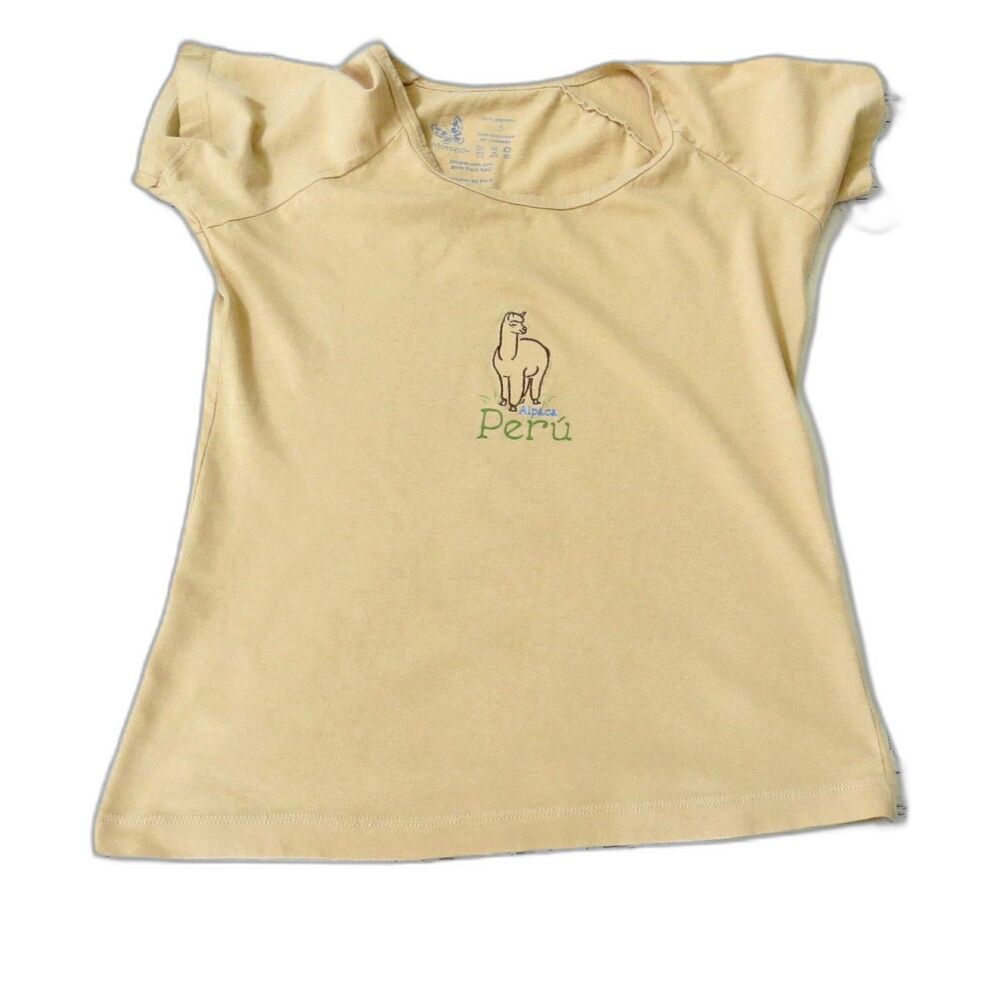 Morpho Peru Alpaca  Women's Embroidered T shirt  Goldenrod   Small EUC